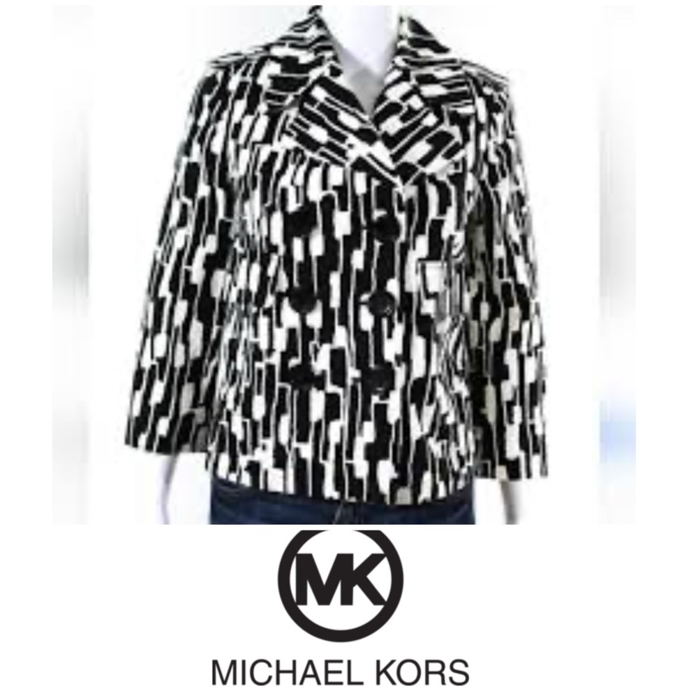 Michael Kors Abstract Print Six Button Blazer in black and white